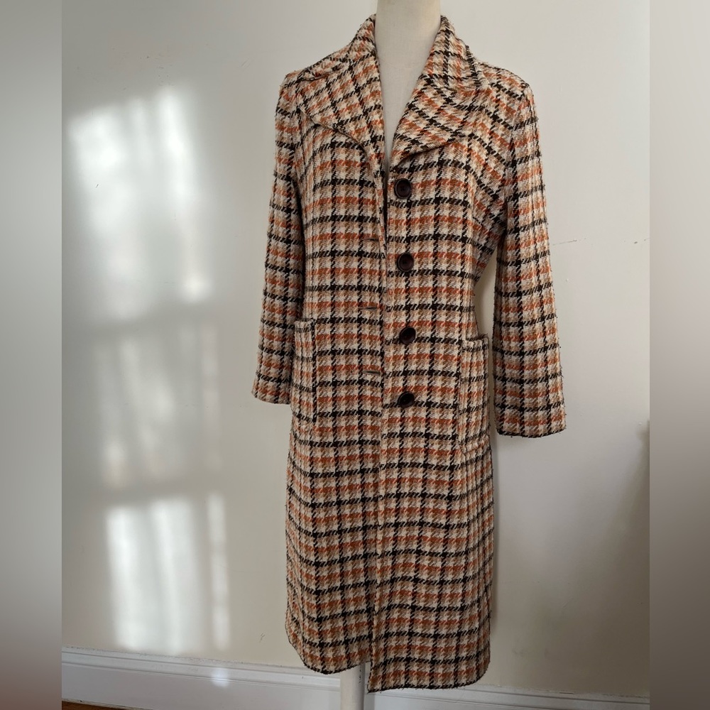 Gorgeous 70s Vintage Houndstooth Wide Collar Peacoat
